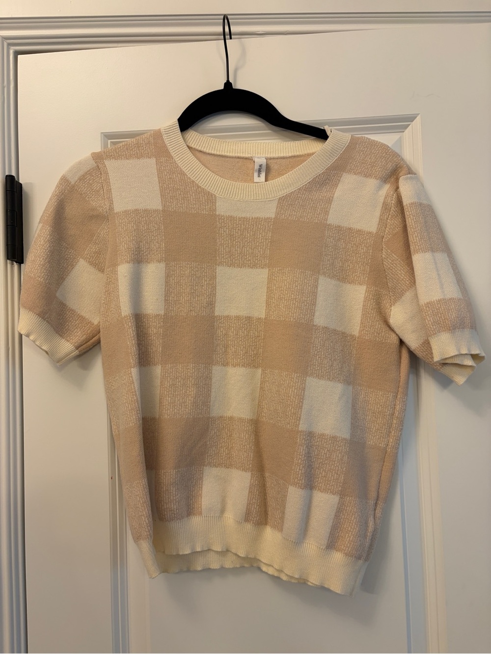 Wishlist Beige and Cream Check Short Sleeve Sweater Top